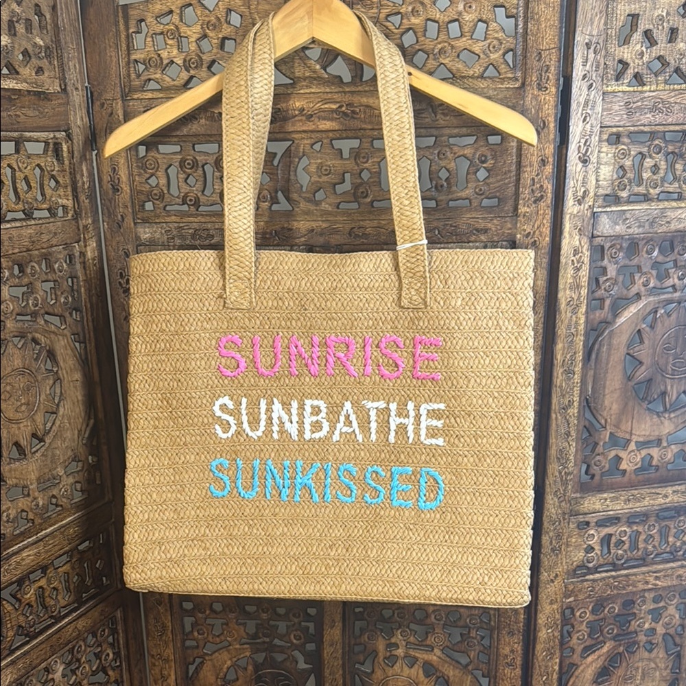 Tan and Pink Beach Totes with Pastel Embroidery